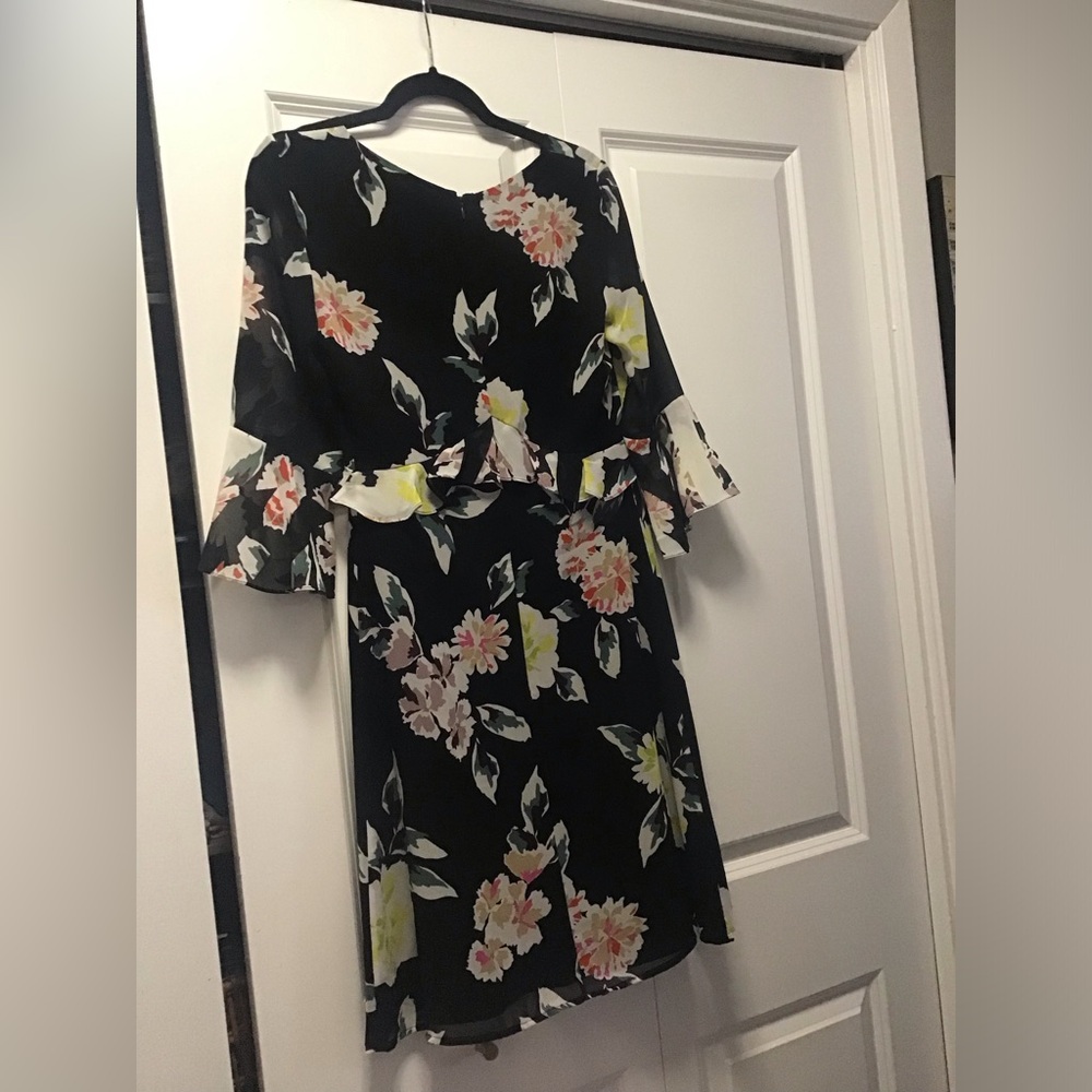 French Connection Yellow and Black Long Sleeve Sundress size XXXS